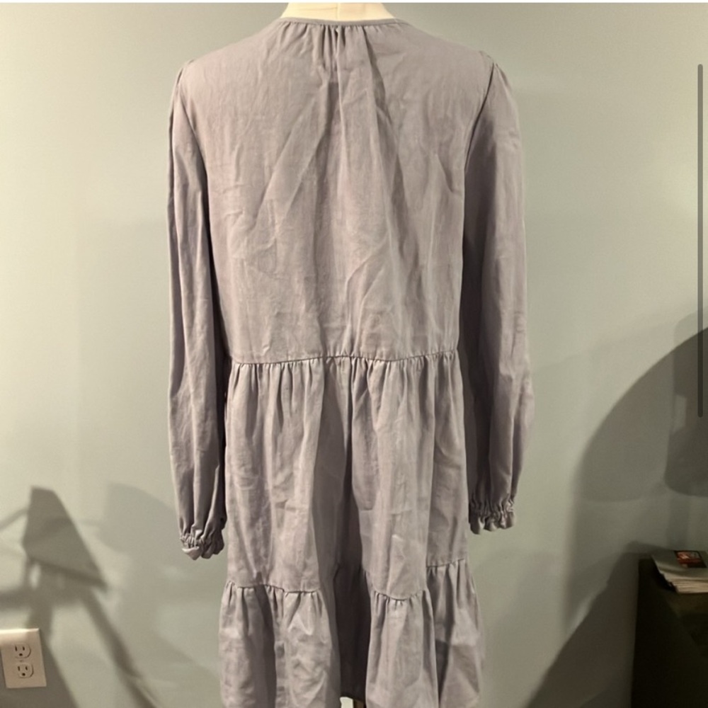 Cynthia Rowley Dress Womens XL Mini Linen Blend V Neck Ruffle Lagenlook Blue - Picture 8 of 8